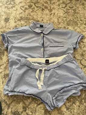 J. Crew Light Blue Pajama Top with Navy Trim